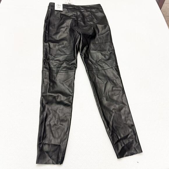 Zara Legging Hi-Rise Faux Leather Black Zip Ankle NWT Size Medium - Picture 3 of 7